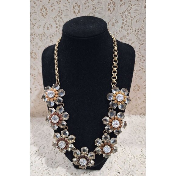 EUC J. Crew Vintage-Inspired Gold-Tone Crystal Floral Statement Necklace - Picture 1 of 7